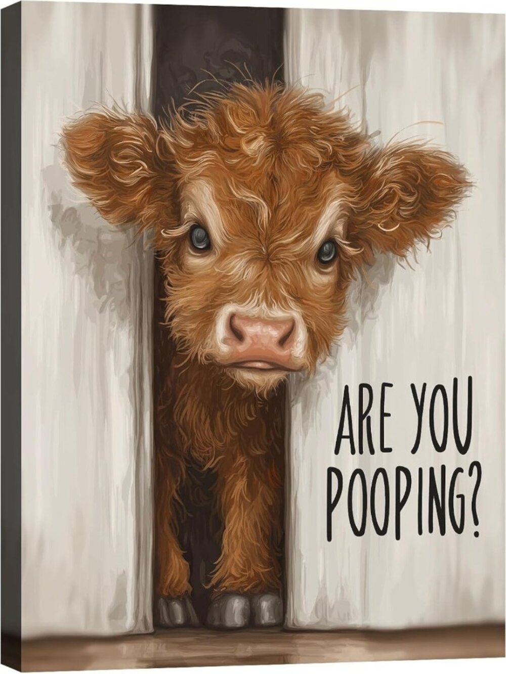 Funny Highland Cow Bathroom Decor | Humorous Canvas Wall Art for Restroom